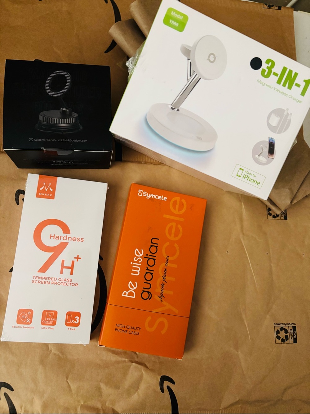 3-in-1 Magnetic Wireless Charger + Accessories Bundle - White & Orange